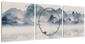 Obraz - Údolí modrých hor (s hodinami) (90x30 cm)