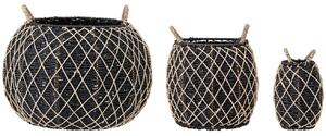 Set tří černých úložných košů z mořské trávy Bloomingville Karia 15/28/45 cm