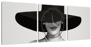 Obraz - Žena s kloboukem (s hodinami) (90x30 cm)