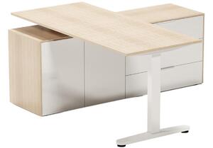 ARBYD Set dubového kancelářského nastavitelného stolu a matně bílé komody Thor