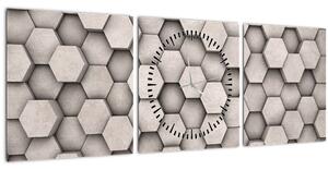 Obraz - Hexagony v betonovém designu (s hodinami) (90x30 cm)