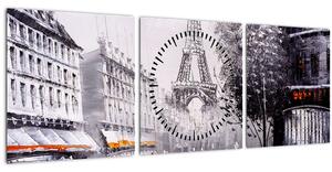 Obraz - Olejomalba, Paříž (s hodinami) (90x30 cm)