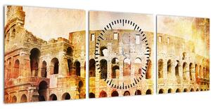 Obraz - Digitální malba, koloseum, Řím, Itálie (s hodinami) (90x30 cm)