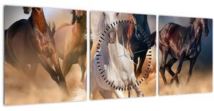 Obraz - Koně v poušti (s hodinami) (90x30 cm)