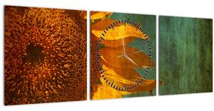 Obraz - Slunečnice (s hodinami) (90x30 cm)