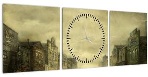 Obraz westernového městečka (s hodinami) (90x30 cm)