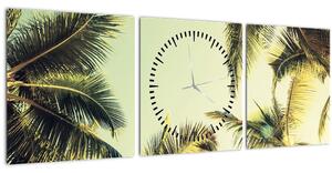 Obraz s kokosovými palmami (s hodinami) (90x30 cm)