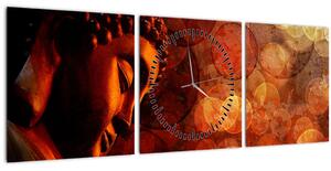 Obraz - Buddha v červených tónech (s hodinami) (90x30 cm)