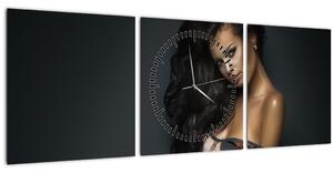 Obraz - Portrét svůdné ženy (s hodinami) (90x30 cm)