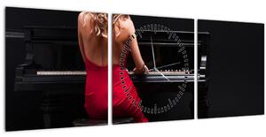 Obraz ženy hrající na klavír (s hodinami) (90x30 cm)