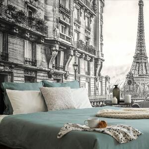 Samolepící tapeta černobílá Eiffelova věž z ulice Paříže
