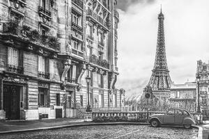 Tapeta černobílá Eiffelova věž z ulice Paříže