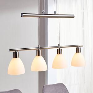 Lindby Závěsná lampa Simeon, barva niklu, sklo, 73 cm, E14, stmívatelný, Hliník / šedá / zinek, Obývací pokoj / jídelna, Sklo, Moderní