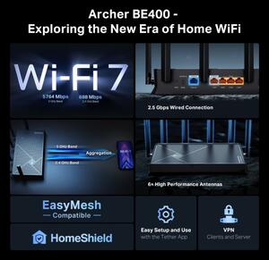TP-Link - Dvoupásmový Wi-Fi 7 router Archer BE400