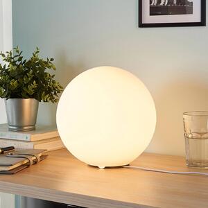 Stolní lampa Lindby Marike, bílá, sklo, globus, Ø 25 cm, E27