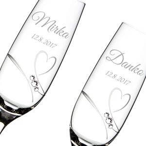 Diamante sklenice na šampaňské Romance s kamínky Swarovski v prémiovém saténovém balení 200ml 2KS
