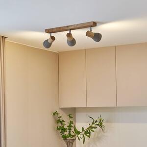 Lindby Filiz reflektor, 3 světla, délka 47 cm, dřevo, beton, E14