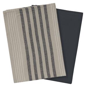 Livarno home Utěrky z bavlny a lnu, 50 x 70 cm, 2 kusy (pruhy/navy/béžová) (100389527003)