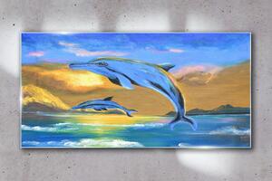 Obraz na skle Obraz na skle Abstrakce Dolphins Sun