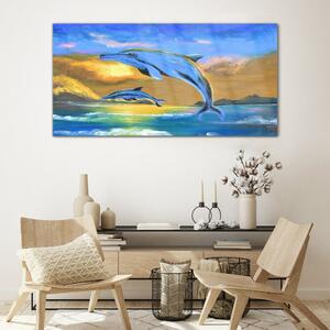Obraz na skle Obraz na skle Abstrakce Dolphins Sun
