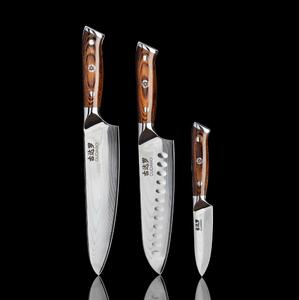 Gudaro-SADA Šéfkuchařský nůž FENG+Santoku kuchyňský nůž+ damaškový kuchyňský nůž