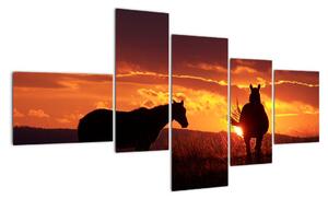 Obraz - koně při západu slunce (150x85cm)