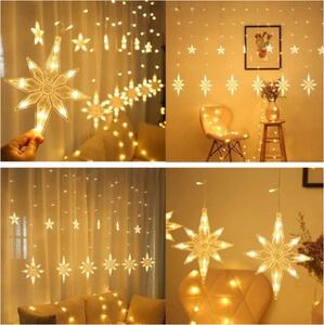 Vánoční osvětlení 138 LED světelné závěsy, 12 hvězd, teplá bílá