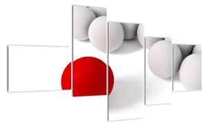 Červená koule mezi bílými - abstraktní obraz (150x85cm)