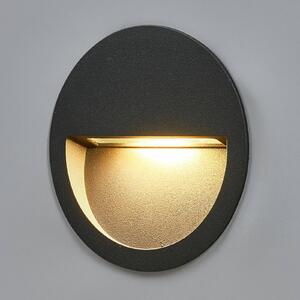 Lucande LED nástěnné svítidlo Loya, Ø 11,5 cm, šedé, IP54, Černá, Hliník, Moderní, Zapuštěné kulaté