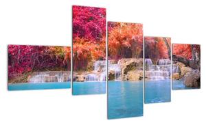 Obraz vodopádu a barevné přírody (150x85cm)
