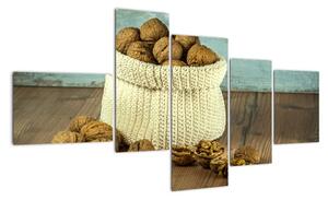 Obraz - ořechy v pleteném koši (150x85cm)