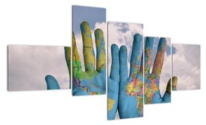 Obraz - mapa světa na dlani (150x85cm)