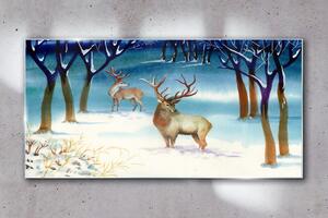 Obraz na skle Obraz na skle Zimní sníh jelen strom