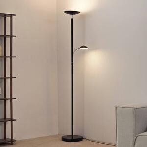 Lindby LED stojací lampa Malea, černá, na čtení, stmívatelné, stmívatelný, Černá, Obývací pokoj / jídelna, kov, Moderní, Lampička na čtení