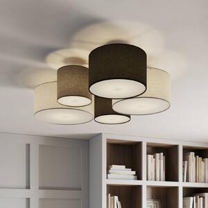 Trio Lighting Hotelové stropní světlo s pěti test.stínidly, stmívatelný, Obývací pokoj / jídelna, Textil / tkanina / hedvábí, Moderní