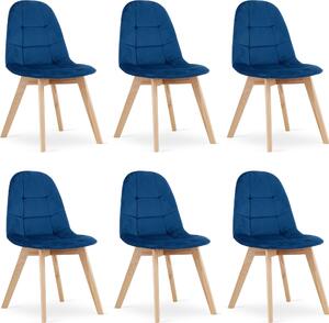 Židle SORANO tmavě modrá velur dřevěné nohy buk 6 kusů do obývacího pokoje, kuchyně, ložnice, rozměry 45x82x54 cm, nosnost do 110 kg