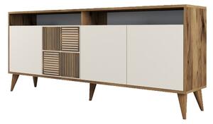 Nízká komoda v dekoru ořechu v krémové a přírodní barvě 180x79 cm Milan – Kalune Design