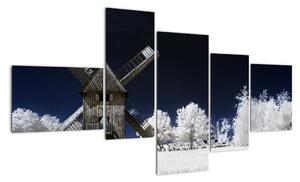 Větrný mlýn v zimní krajině - obraz (150x85cm)