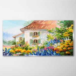 Obraz na skle Obraz na skle Venkovy květiny dům příroda