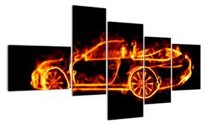 Obraz hořícího auta (150x85cm)