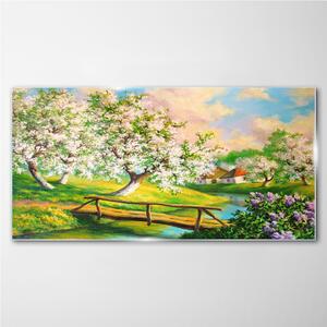 Obraz na skle Obraz na skle Řeka strom květiny příroda