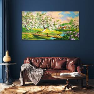 Obraz na skle Obraz na skle Řeka strom květiny příroda