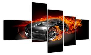 Obraz hořící auto (150x85cm)