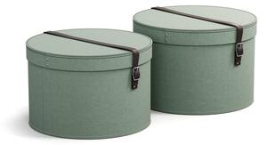 Kartonové úložné boxy s víkem v mentolové barvě v sadě 2 ks ø 37,5x25,5 cm Rut – Bigso Box of Sweden