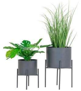 Nordic Living Set dvou tmavě šedých kovových květináčů Belinda 19/25 cm
