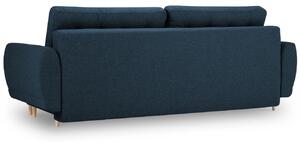 Tmavě modrá látková rozkládací pohovka MICADONI SPINEL 236 cm s dřevěnou podnoží