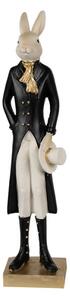 Černo-zlatá figurka elegantní zajíc v dlouhém fraku se šálou – 34 cm
