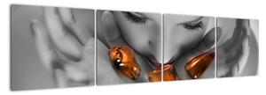 Obraz - oranžové kameny v dlani (160x40cm)