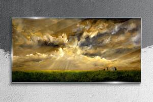 Obraz na skle Obraz na skle Krajina vesnice pole obloha