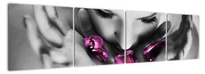 Abstraktní obraz - fialové kameny v dlani (160x40cm)